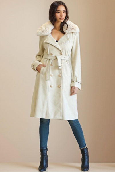 Cream faux fur outlet long coat