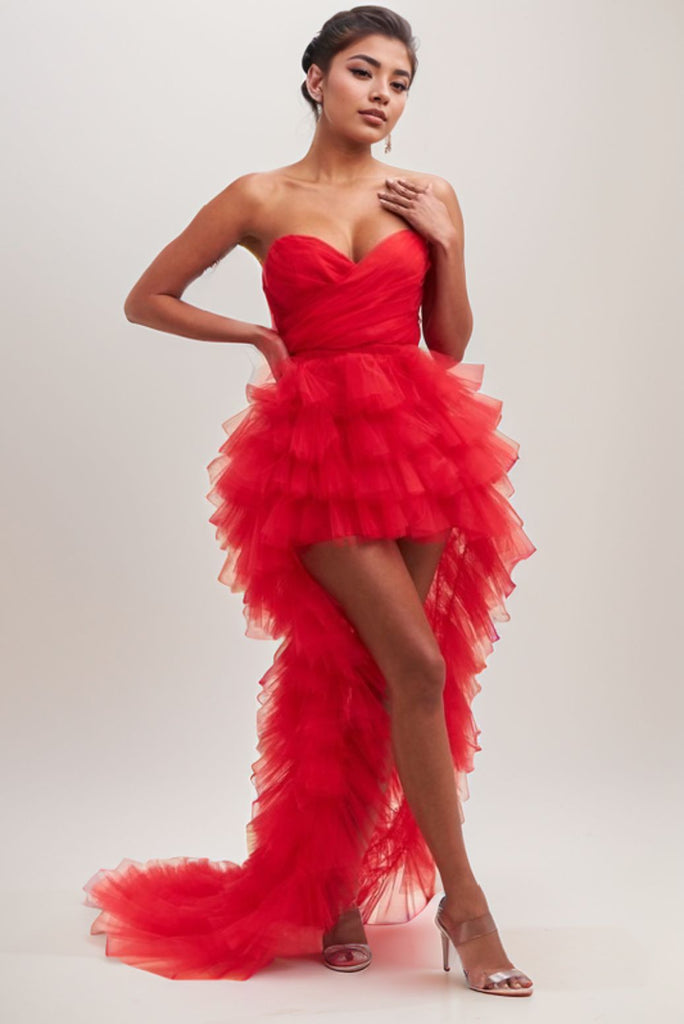 Ava Ruffle Dress - Red