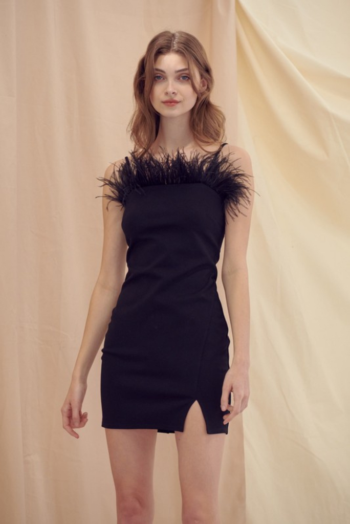 Margo Feather Mini Dress - Black