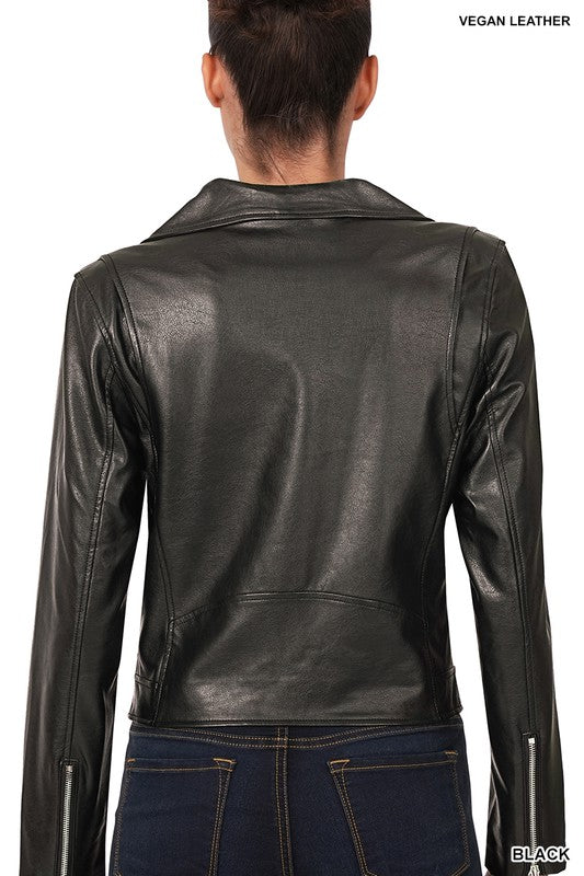 Elle Leather Moto Jacket - Black