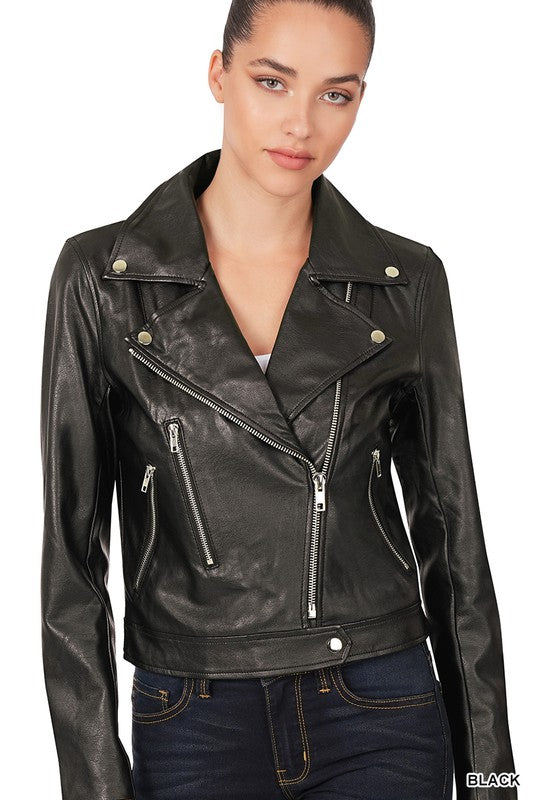 Elle Leather Moto Jacket - Black