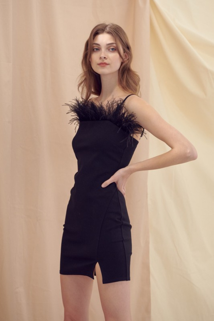 Margo Feather Mini Dress - Black