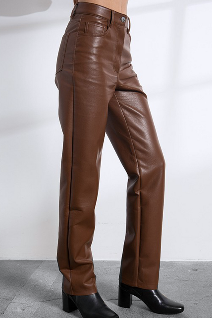 Kourtney Vegan Leather Pants - Brown